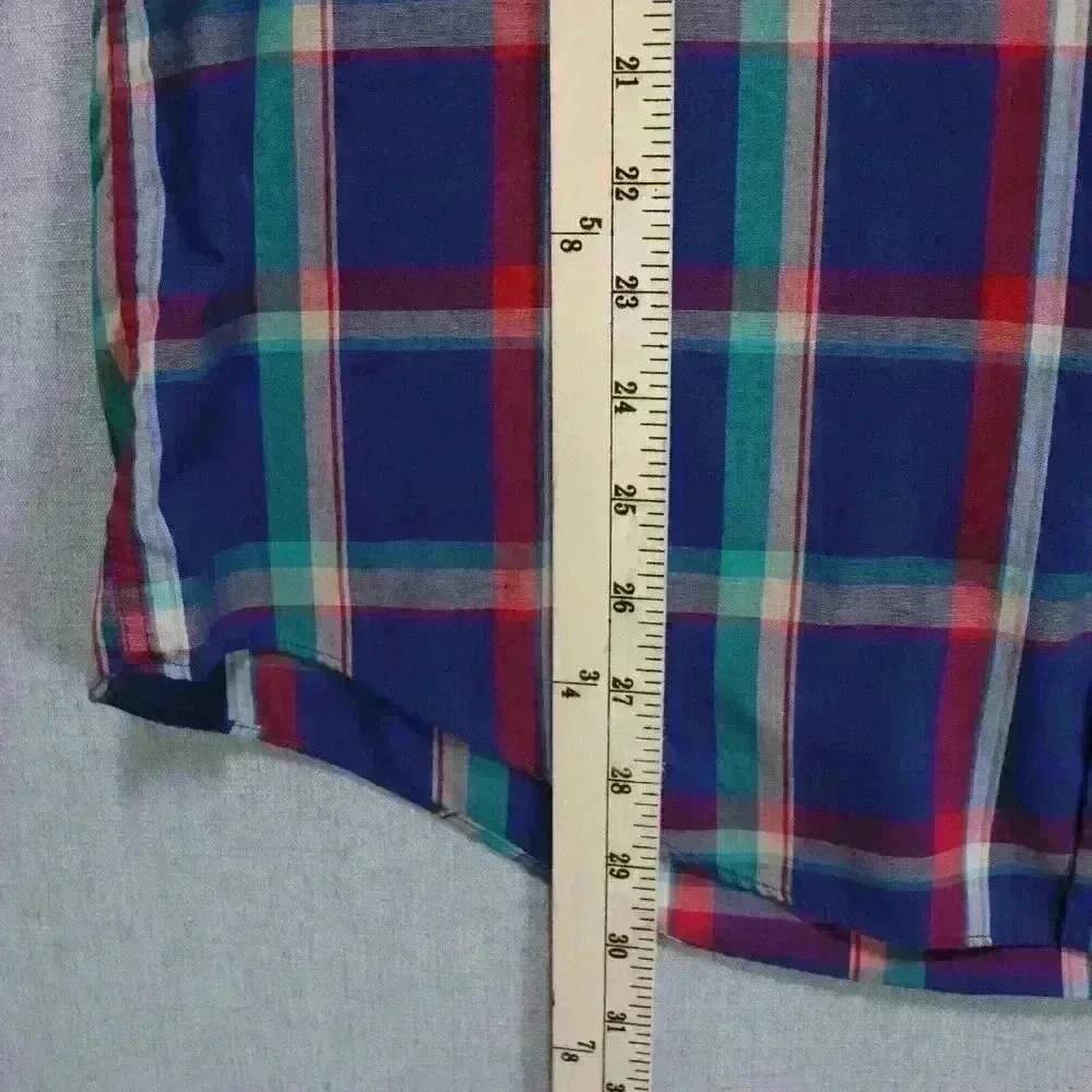Vintage Plaid Button Down Men's L Tall Long Sleeve Shirt Multicolor Cotton Blend